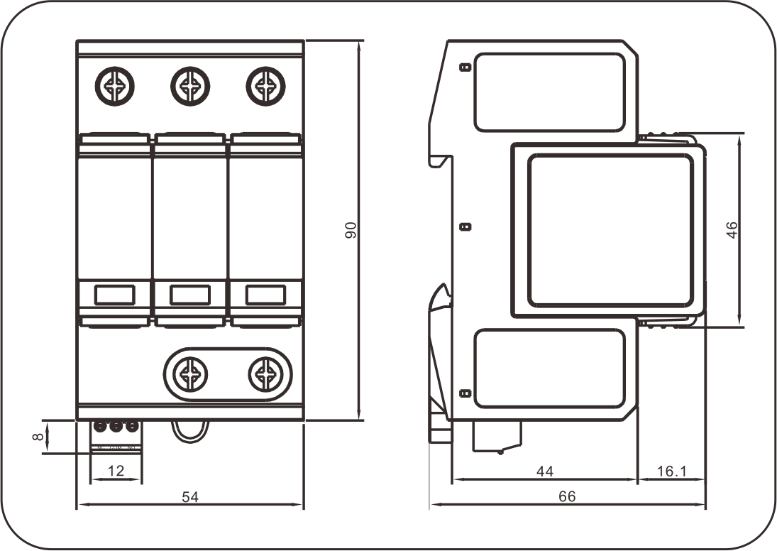 光伏直流浪涌保護(hù)器-尺寸圖 光伏直流浪涌保護(hù)器-尺寸圖